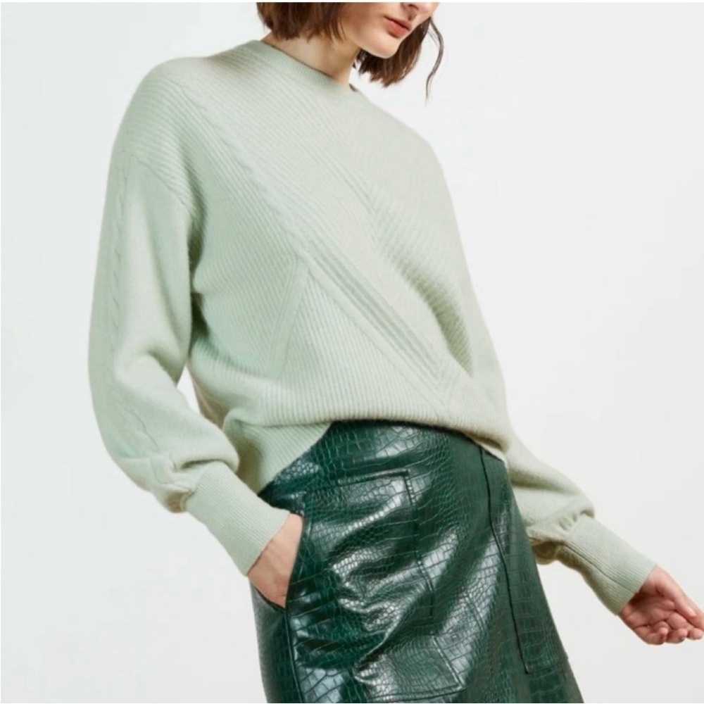 Ted Baker Ummaa Mint Green Alpaca Wool Cable Sweater Size 3 Medium / Large